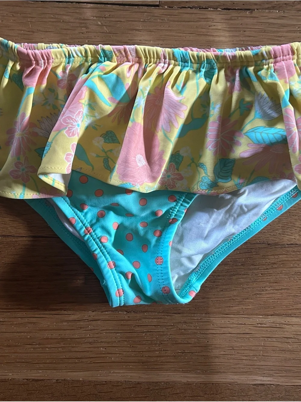Matilda Jane Yellow Floral Bikini Set with Aqua & Pink Ruffles